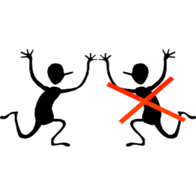 Doppelganger stick figures with one crossed out with a red X.