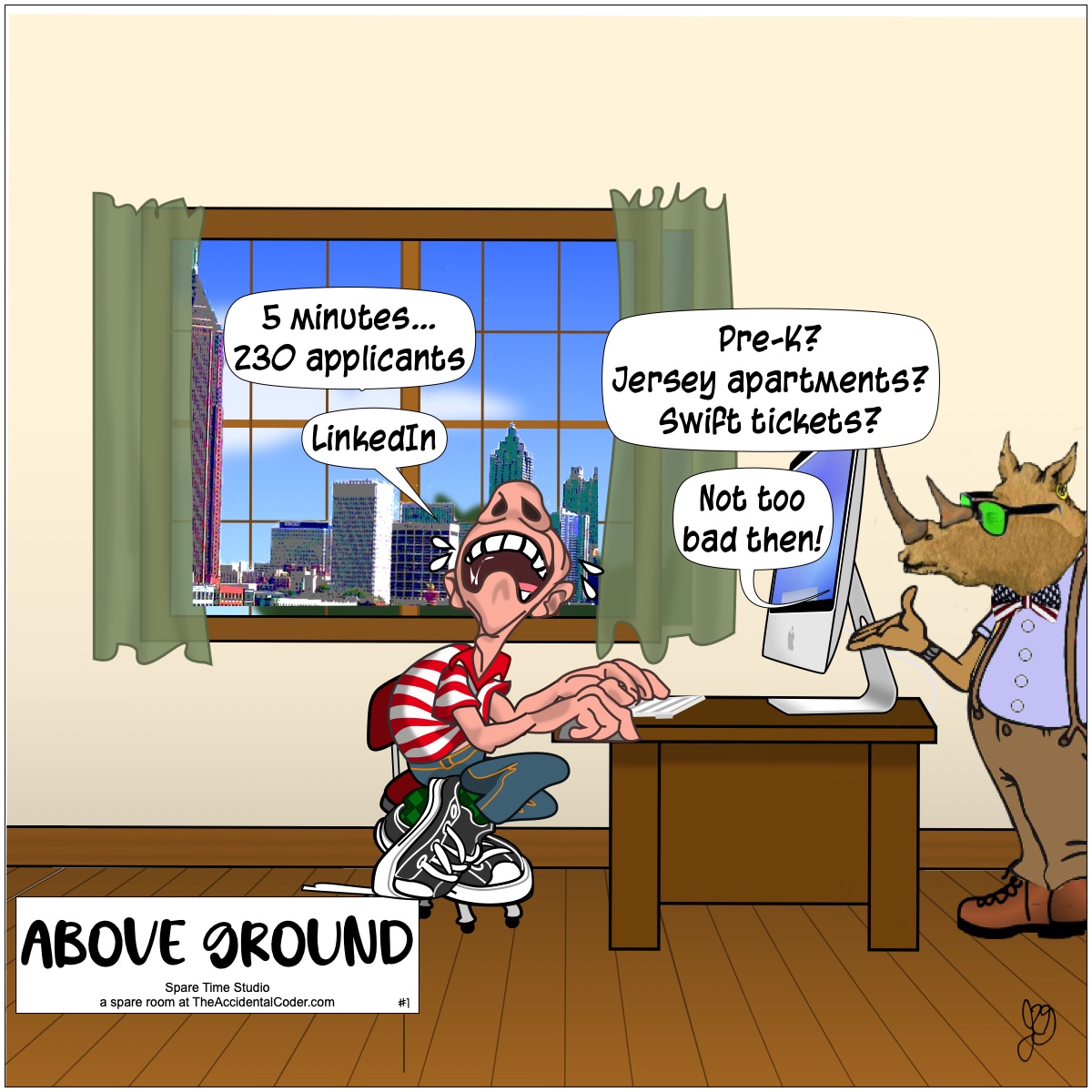Cartoon of character lamenting LI's jobs process